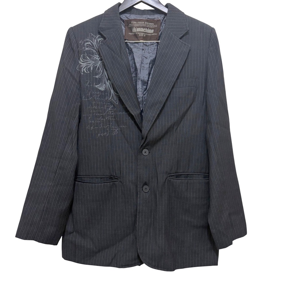 Vintage Y2K Machine Pinstripe Blazer Jacket Black M Grunge Rock Goth Streetwear